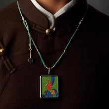 Green Tara Thangka Lotus Mudra Necklace - Hand-Painted Handwoven Jewelry