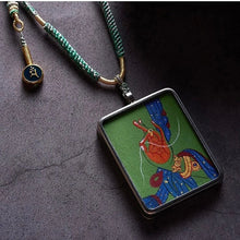 Green Tara Thangka Lotus Mudra Necklace - Hand-Painted Handwoven Jewelry