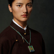 Green Tara Thangka Lotus Mudra Necklace - Hand-Painted Handwoven Jewelry