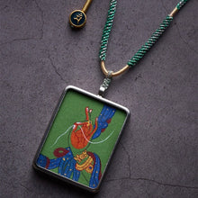 Green Tara Thangka Lotus Mudra Necklace - Hand-Painted Handwoven Jewelry