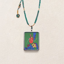 Green Tara Thangka Lotus Mudra Necklace - Hand-Painted Handwoven Jewelry