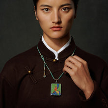 Green Tara Thangka Lotus Mudra Necklace - Hand-Painted Handwoven Jewelry