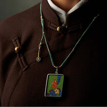 Green Tara Thangka Lotus Mudra Necklace - Hand-Painted Handwoven Jewelry