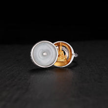 Silver ring with translucent jade cover and small golden Akashagarbha Bodhisattva statue inside
